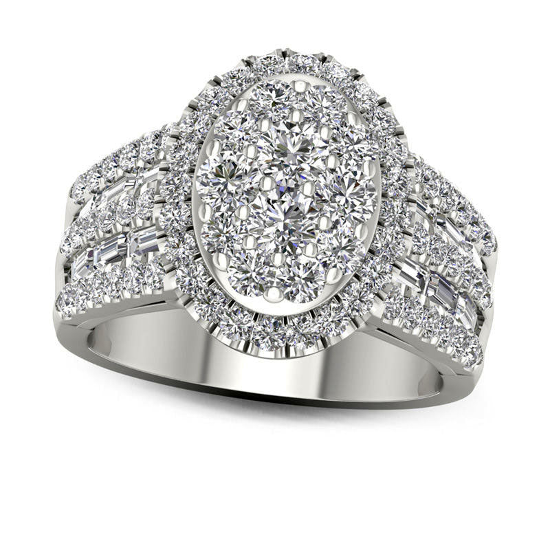 Image of ID 1 220 CT TW Composite Natural Diamond Oval Frame Ring in Solid 14K White Gold