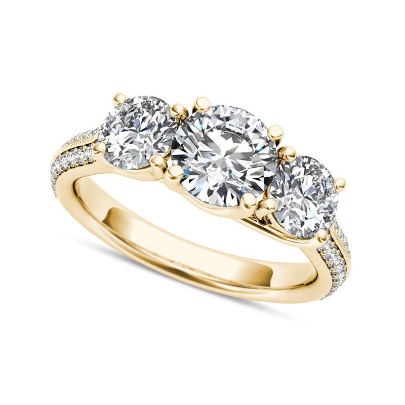 Image of ID 1 220 CT TW Natural Diamond Three Stone Antique Vintage-Style Engagement Ring in Solid 14K Gold