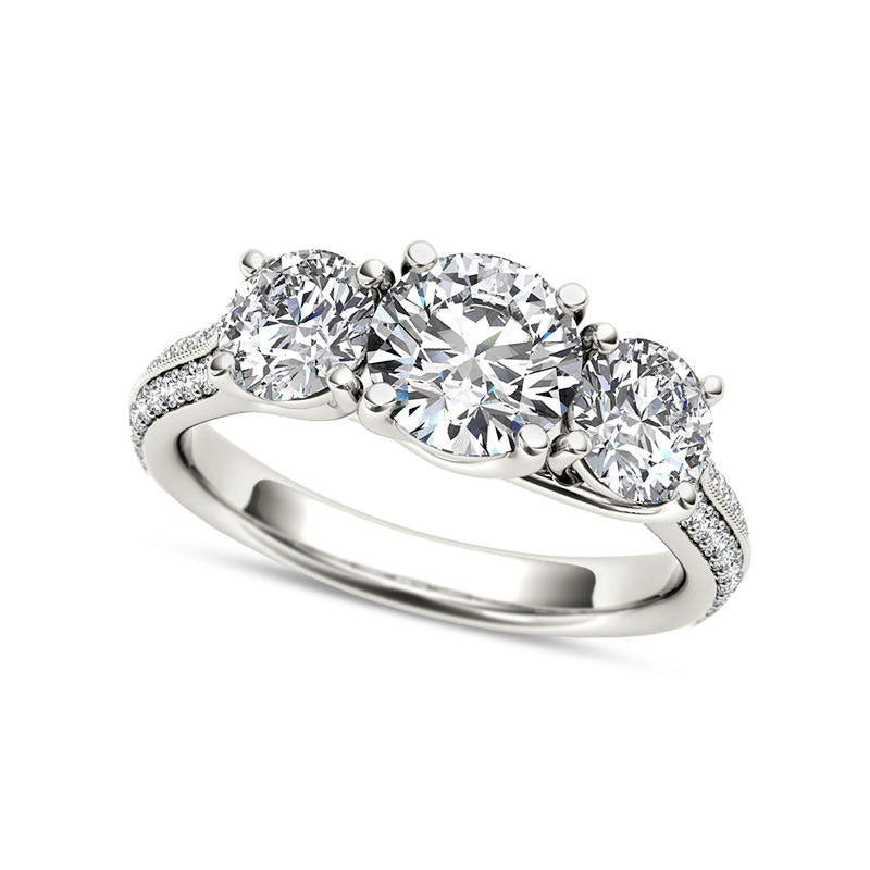 Image of ID 1 220 CT TW Natural Diamond Three Stone Antique Vintage-Style Engagement Ring in Solid 14K White Gold