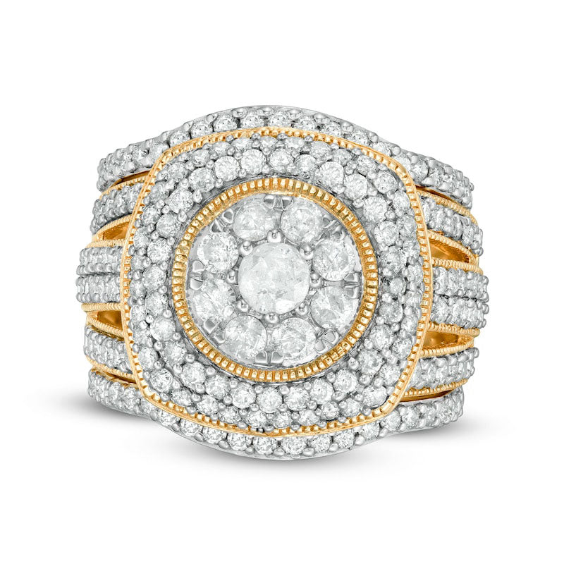 Image of ID 1 225 CT TW Composite Natural Diamond Cushion Frame Multi-Row Antique Vintage-Style Three Piece Bridal Engagement Ring Set in Solid 10K Yellow Gold