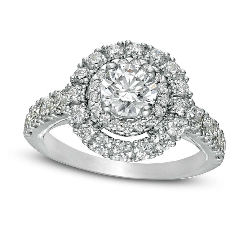Image of ID 1 225 CT TW Natural Diamond Double Frame Engagement Ring in Solid 14K White Gold