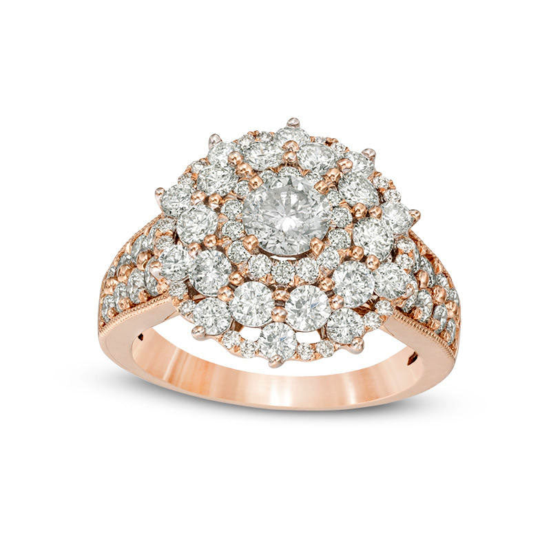 Image of ID 1 225 CT TW Natural Diamond Scallop Frame Antique Vintage-Style Engagement Ring in Solid 10K Rose Gold