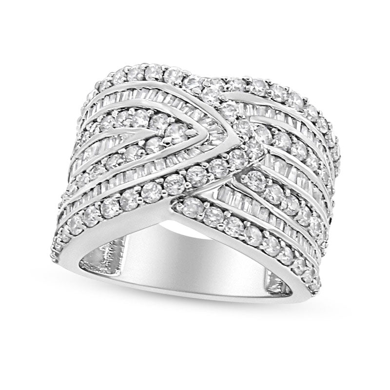 Image of ID 1 238 CT TW Baguette and Round Natural Diamond Multi-Row Overlay Ring in Sterling Silver