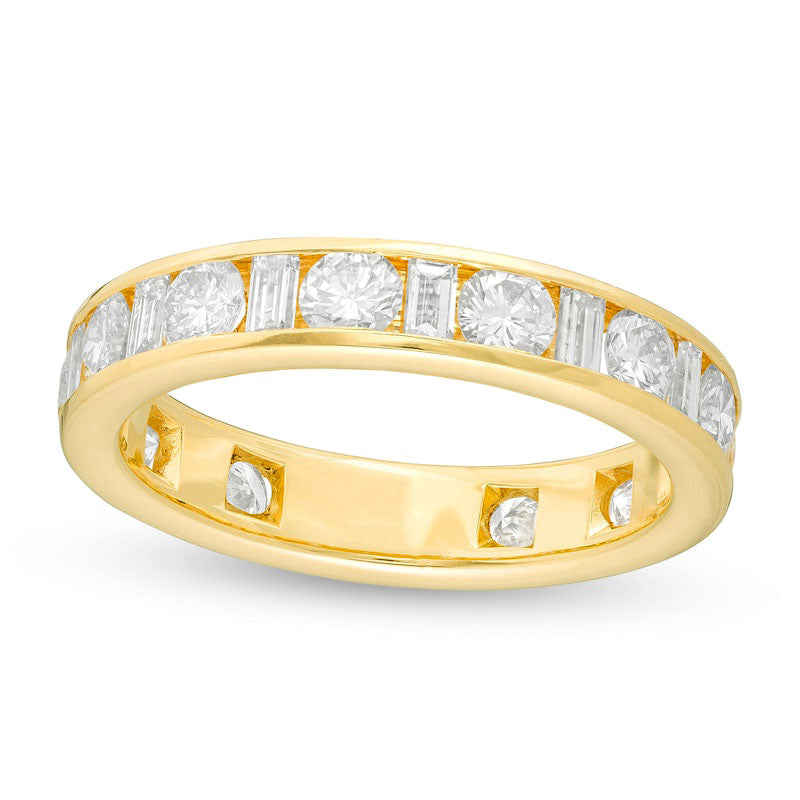 Image of ID 1 25 CT TW Baguette and Round Natural Diamond Alternating Eternity Wedding Band in Solid 18K Gold (G/SI2)