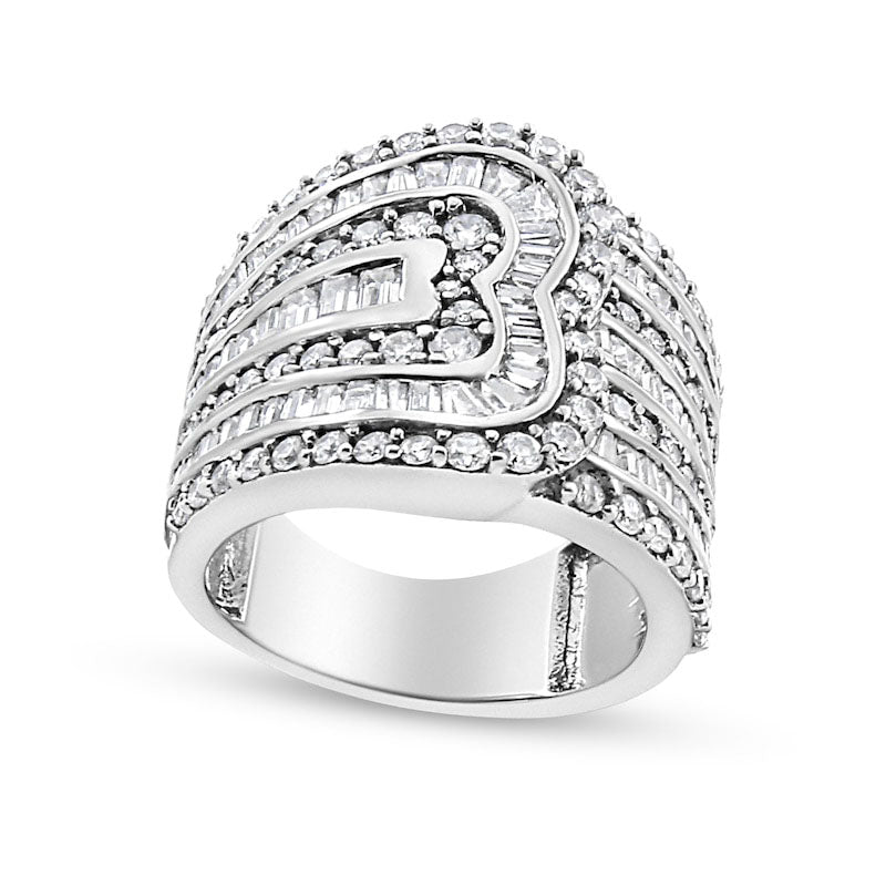 Image of ID 1 25 CT TW Baguette and Round Natural Diamond Scallop Edge Overlay Ring in Solid 10K White Gold