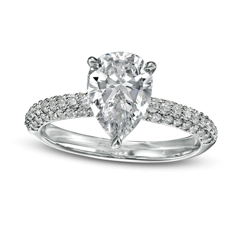 Image of ID 1 25 CT TW Certified Lab-Created Pear-Shaped Diamond Engagement Ring in Solid 14K White Gold (F/VS2)
