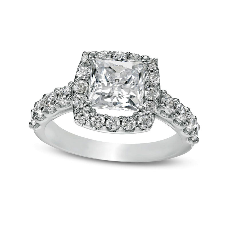 Image of ID 1 25 CT TW Certified Lab-Created Princess-Cut Diamond Frame Engagement Ring in Solid 14K White Gold (F/VS2)