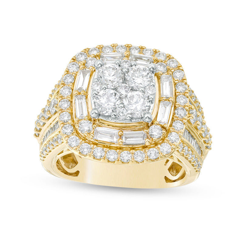 Image of ID 1 25 CT TW Composite Natural Diamond Alternating Double Cushion Frame Engagement Ring in Solid 14K Gold