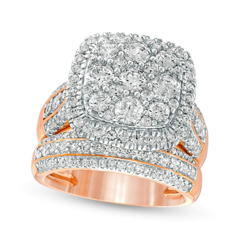 Image of ID 1 25 CT TW Composite Natural Diamond Cushion Frame Multi-Row Bridal Engagement Ring Set in Solid 10K Rose Gold