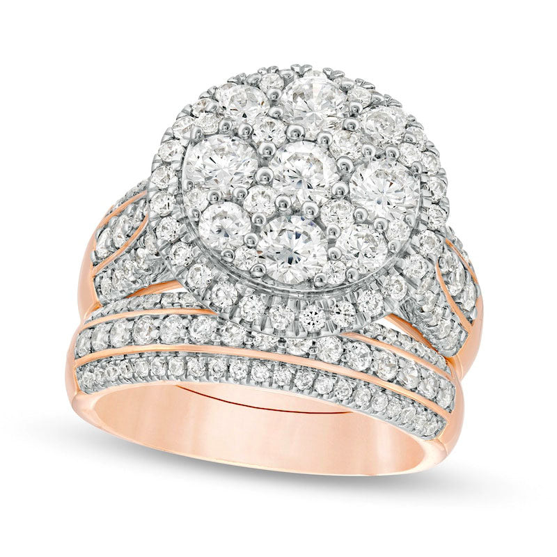 Image of ID 1 25 CT TW Composite Natural Diamond Frame Multi-Row Bridal Engagement Ring Set in Solid 10K Rose Gold