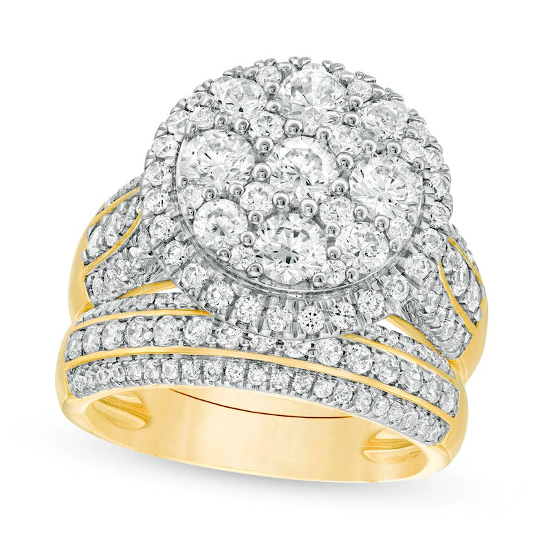 Image of ID 1 25 CT TW Composite Natural Diamond Frame Multi-Row Bridal Engagement Ring Set in Solid 10K Yellow Gold