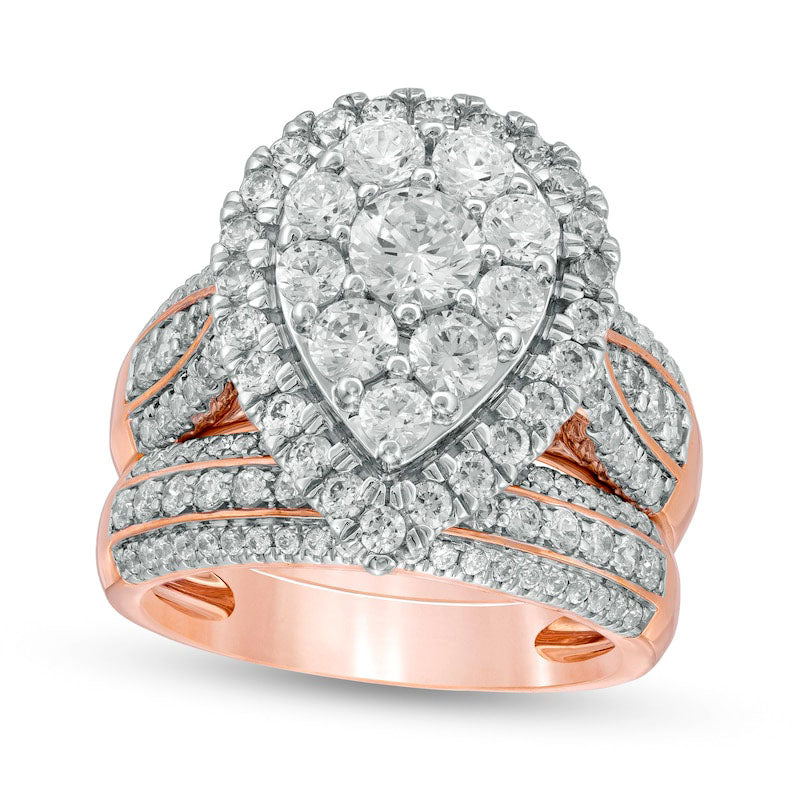 Image of ID 1 25 CT TW Composite Natural Diamond Pear-Shaped Multi-Row Bridal Engagement Ring Set in Solid 10K Rose Gold