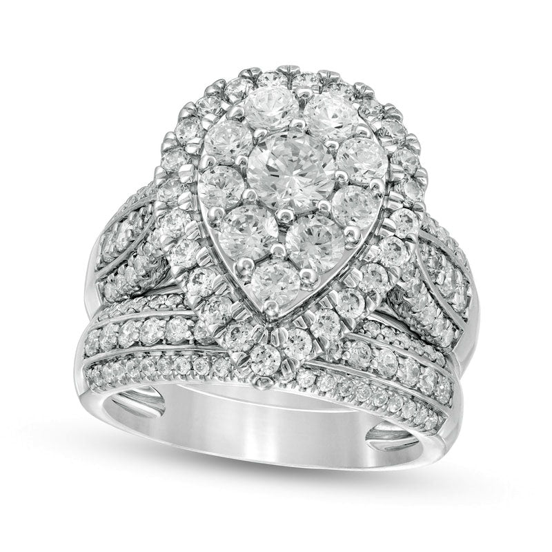 Image of ID 1 25 CT TW Composite Natural Diamond Pear-Shaped Multi-Row Bridal Engagement Ring Set in Solid 10K White Gold