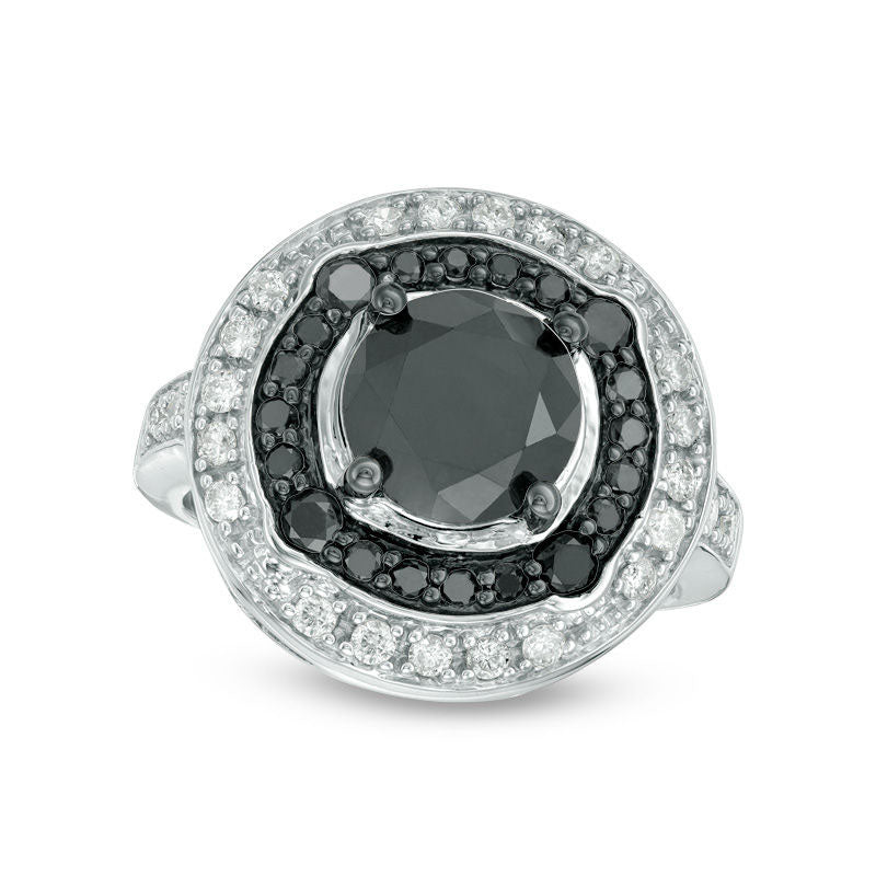 Image of ID 1 25 CT TW Enhanced Black and White Natural Diamond Double Frame Engagement Ring in Solid 10K White Gold - Size 7