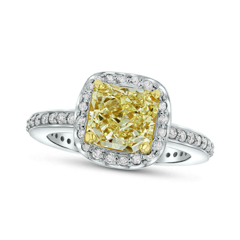 Image of ID 1 25 CT TW Fancy Yellow Radiant-Cut and White Natural Diamond Frame Ring in Solid 18K White Gold (SI2)