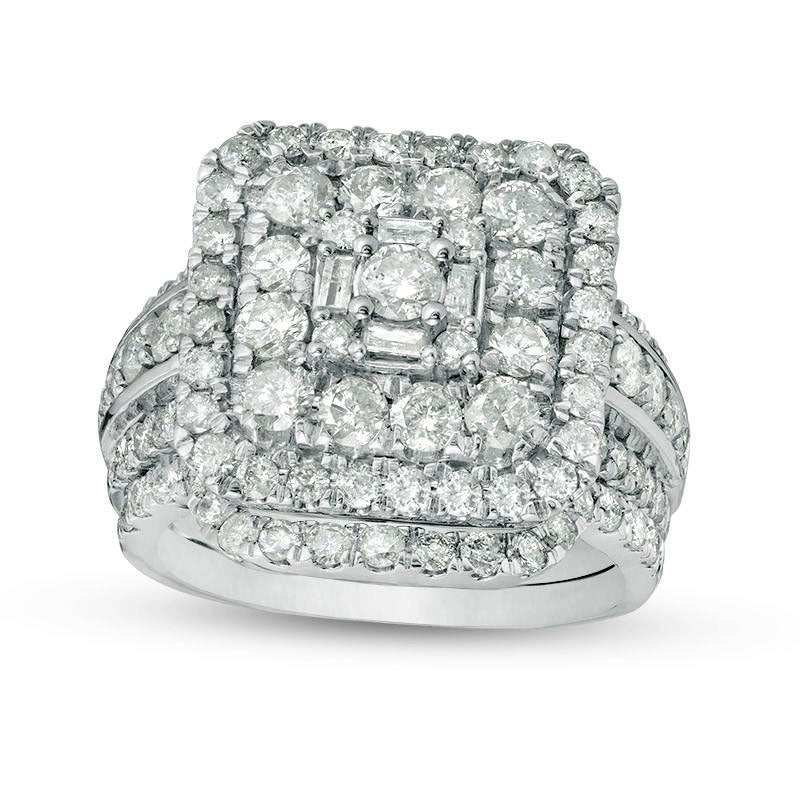 Image of ID 1 25 CT TW Natural Diamond Square Frame Multi-Row Bridal Engagement Ring Set in Solid 10K White Gold