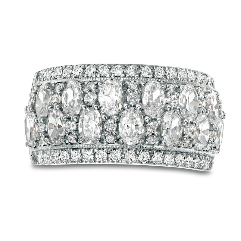 Image of ID 1 25 CT TW Oval Natural Diamond Double Row Antique Vintage-Style Ring in Solid 10K White Gold