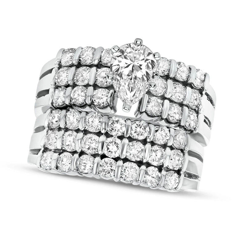 Image of ID 1 25 CT TW Pear-Shaped Natural Diamond Multi-Row Bridal Engagement Ring Set in Solid 14K White Gold (J/SI2)