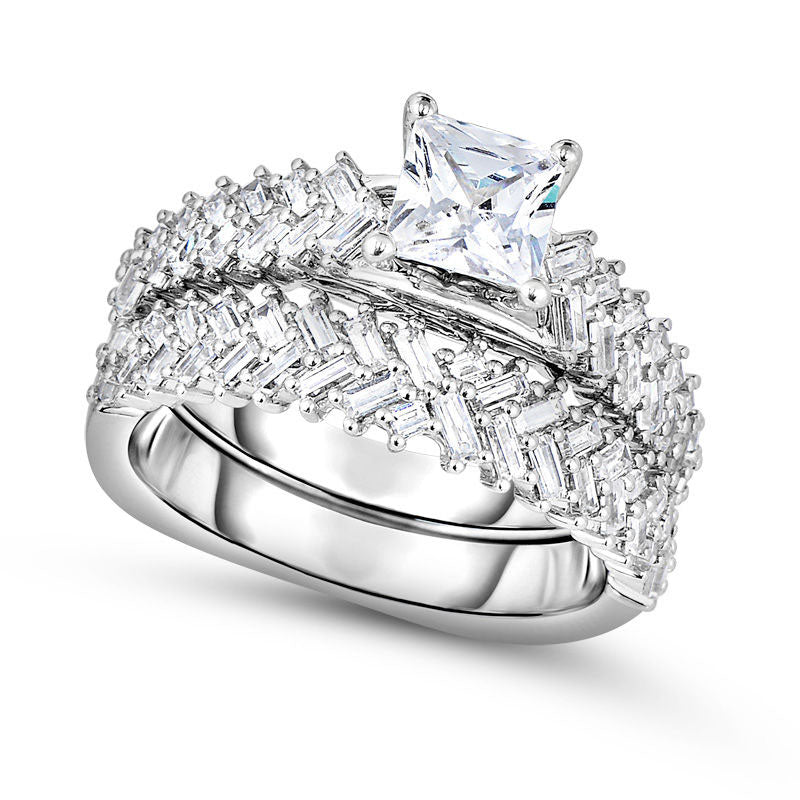Image of ID 1 25 CT TW Princess-Cut Natural Diamond Chevron Bridal Engagement Ring Set in Solid 14K White Gold