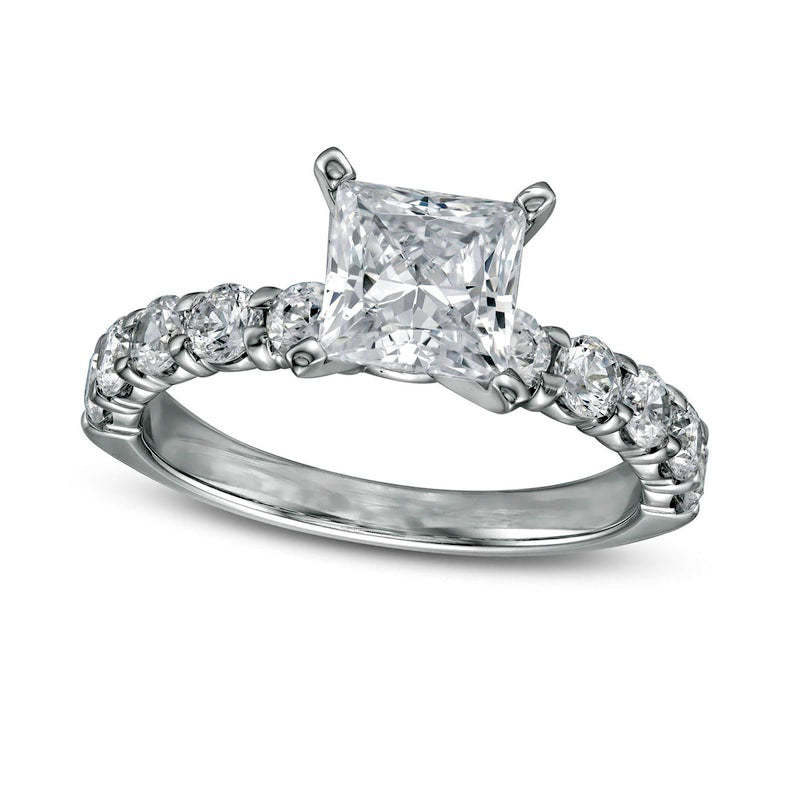 Image of ID 1 25 CT TW Princess-Cut Natural Diamond Engagement Ring in Solid 14K White Gold (I/I2)