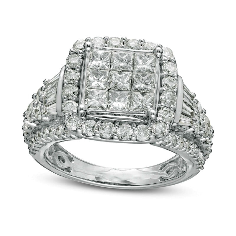 Image of ID 1 275 CT TW Princess-Cut Natural Diamond Frame Engagement Ring in Solid 10K White Gold