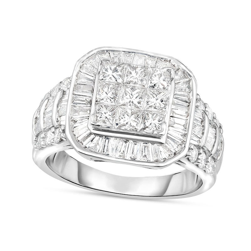 Image of ID 1 288 CT TW Princess-Cut Natural Diamond Frame Multi-Row Engagement Ring in Solid 14K White Gold