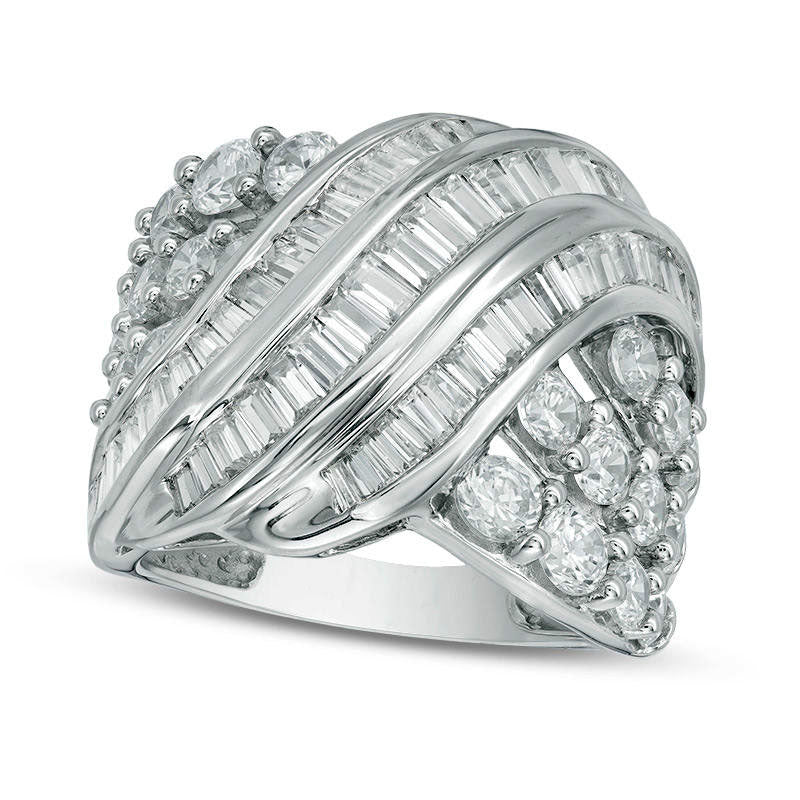 Image of ID 1 30 CT TW Baguette and Round Natural Diamond Crossover Ring in Solid 10K White Gold