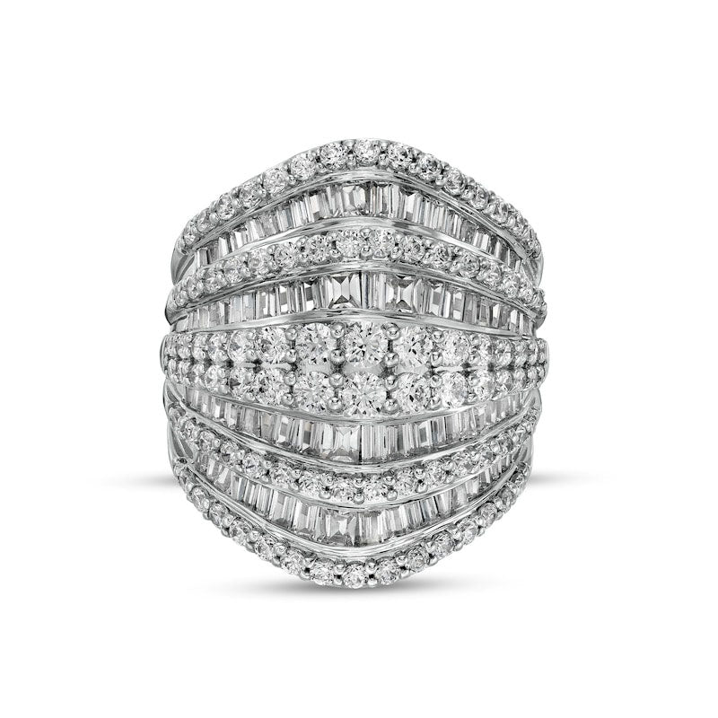 Image of ID 1 30 CT TW Baguette and Round Natural Diamond Multi-Row Ring in Solid 10K White Gold