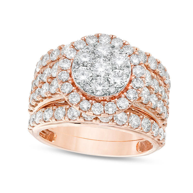 Image of ID 1 30 CT TW Composite Natural Diamond Frame Three Piece Bridal Engagement Ring Set in Solid 14K Rose Gold
