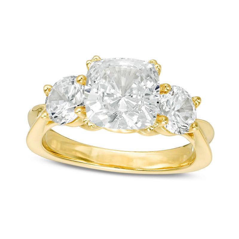 Image of ID 1 30 CT TW Cushion-Cut Natural Diamond Three Stone Engagement Ring in Solid 14K Gold