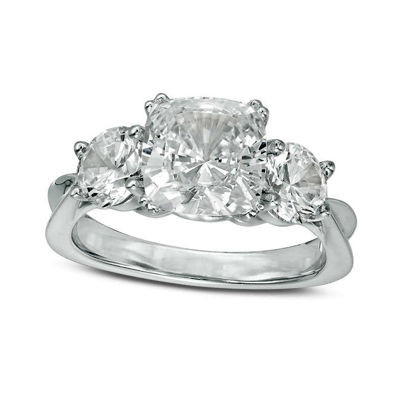 Image of ID 1 30 CT TW Cushion-Cut Natural Diamond Three Stone Engagement Ring in Solid 14K White Gold