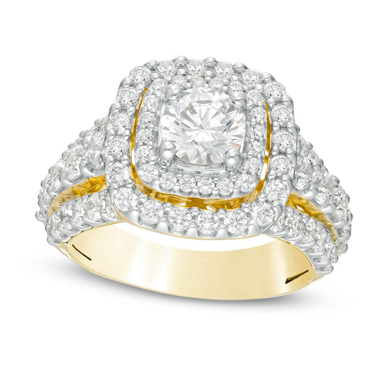 Image of ID 1 30 CT TW Natural Diamond Double Cushion Frame Multi-Row Engagement Ring in Solid 14K Gold