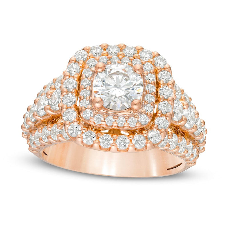 Image of ID 1 30 CT TW Natural Diamond Double Cushion Frame Multi-Row Engagement Ring in Solid 14K Rose Gold