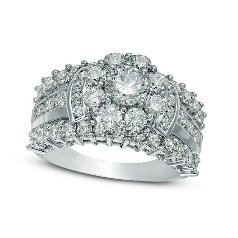 Image of ID 1 30 CT TW Natural Diamond Flower Collar Multi-Row Ring in Solid 10K White Gold