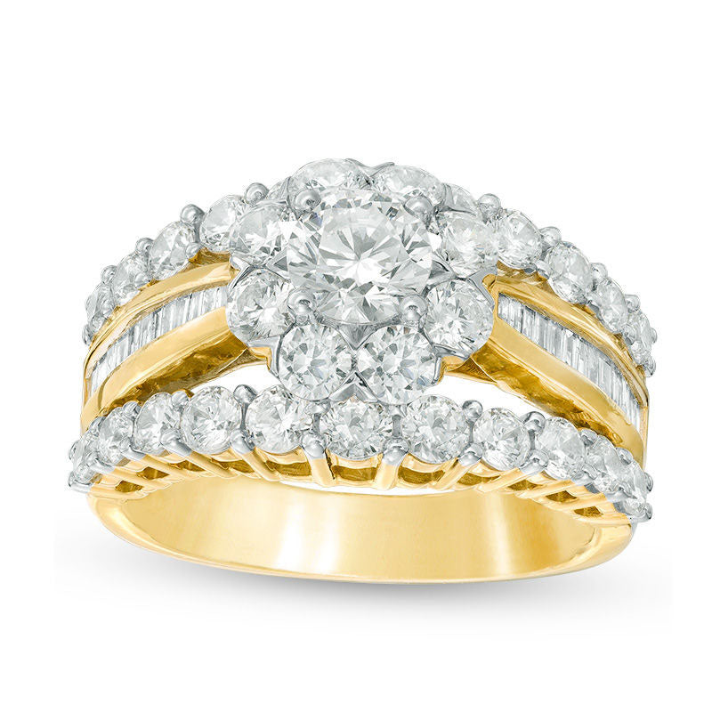 Image of ID 1 30 CT TW Natural Diamond Frame Multi-Row Engagement Ring in Solid 10K Yellow Gold