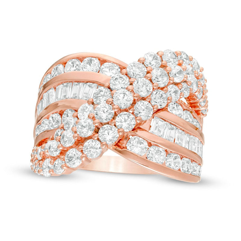 Image of ID 1 30 CT TW Natural Diamond Multi-Row Crossover Ring in Solid 10K Rose Gold