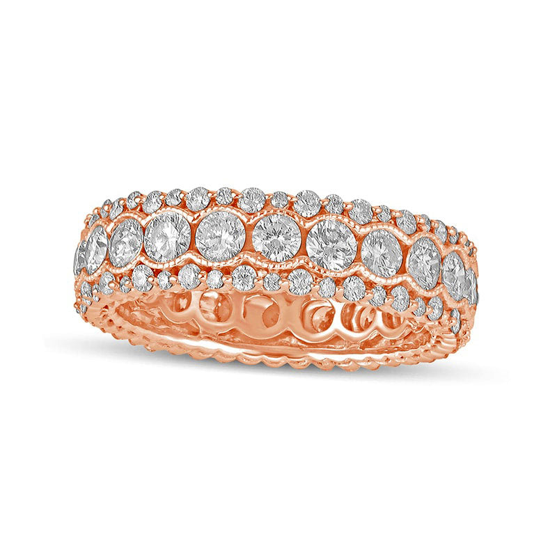 Image of ID 1 30 CT TW Natural Diamond Scallop Edge Antique Vintage-Style Eternity Anniversary Band in Solid 14K Rose Gold