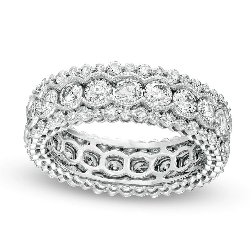 Image of ID 1 30 CT TW Natural Diamond Scallop Edge Antique Vintage-Style Eternity Anniversary Band in Solid 14K White Gold