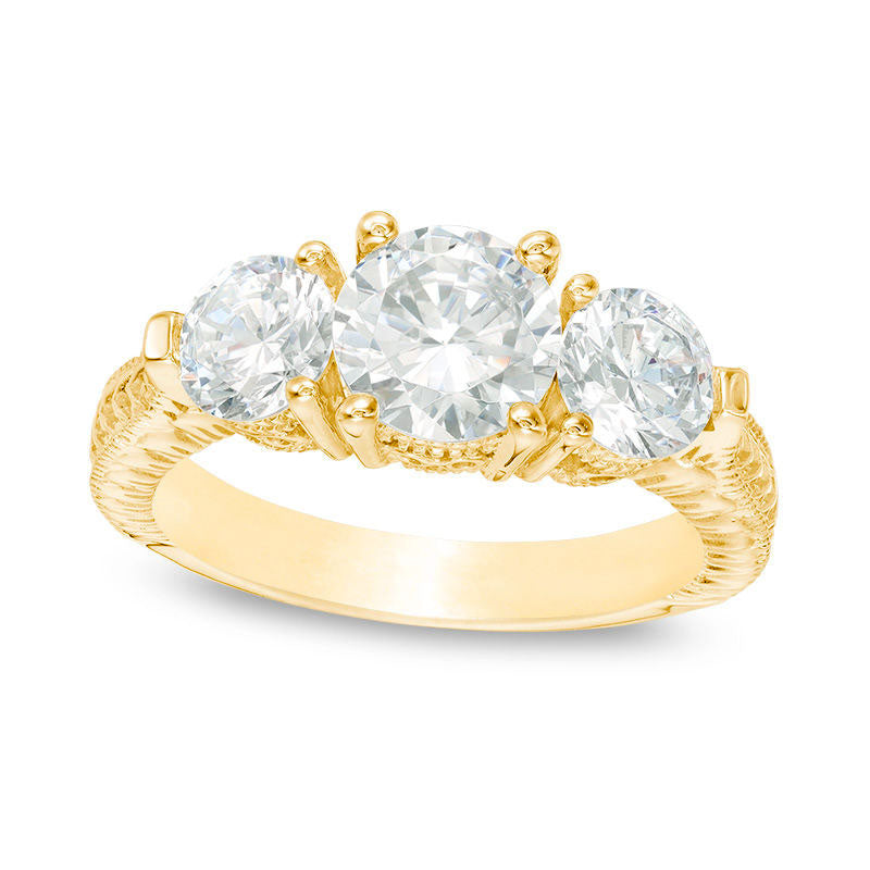 Image of ID 1 30 CT TW Natural Diamond Three Stone Antique Vintage-Style Engagement Ring in Solid 14K Gold