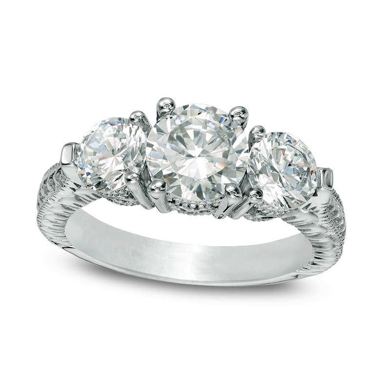 Image of ID 1 30 CT TW Natural Diamond Three Stone Antique Vintage-Style Engagement Ring in Solid 14K White Gold