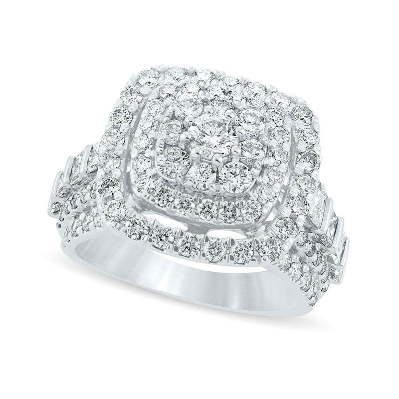 Image of ID 1 30 CT TW Natural Diamond Triple Cushion Frame Multi-Row Engagement Ring in Solid 10K White Gold