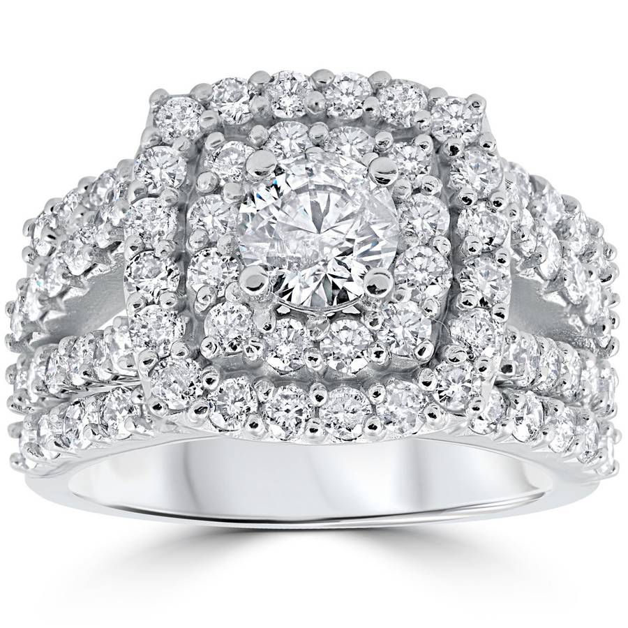 Image of ID 1 30 Ct Diamond Engagement Wedding Double Cushion Halo Trio Ring Set 10k White or Yellow Gold
