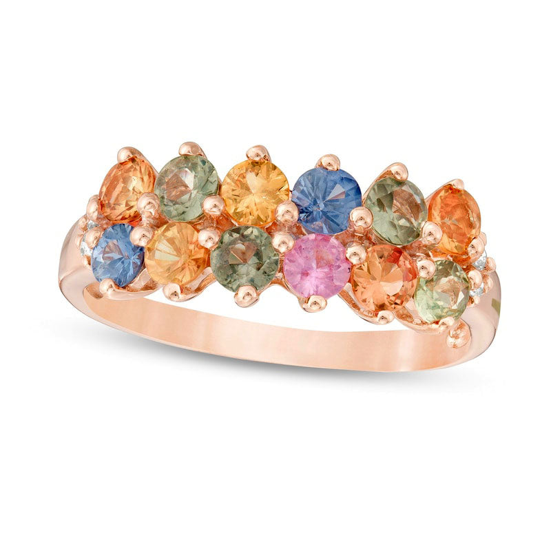 Image of ID 1 30mm Multi-Color Sapphire and Natural Diamond Accent Double Row Ring in Solid 14K Rose Gold