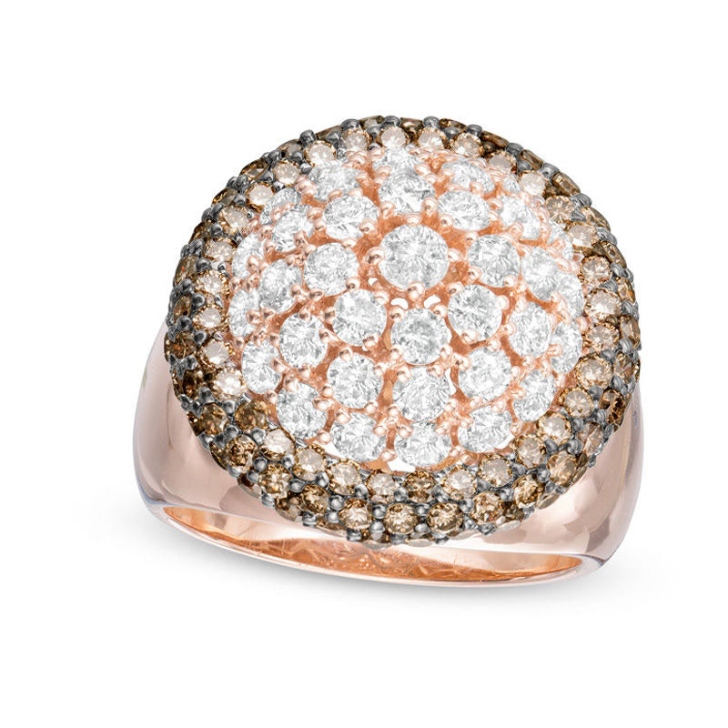 Image of ID 1 325 CT TW Champagne and White Natural Diamond Frame Dome Ring in Solid 14K Rose Gold
