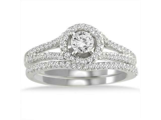Image of ID 1 3/4 CT Halo Diamond Bridal Engagement Ring Set in 10K YELLOW WHITE OR ROSE GOLD