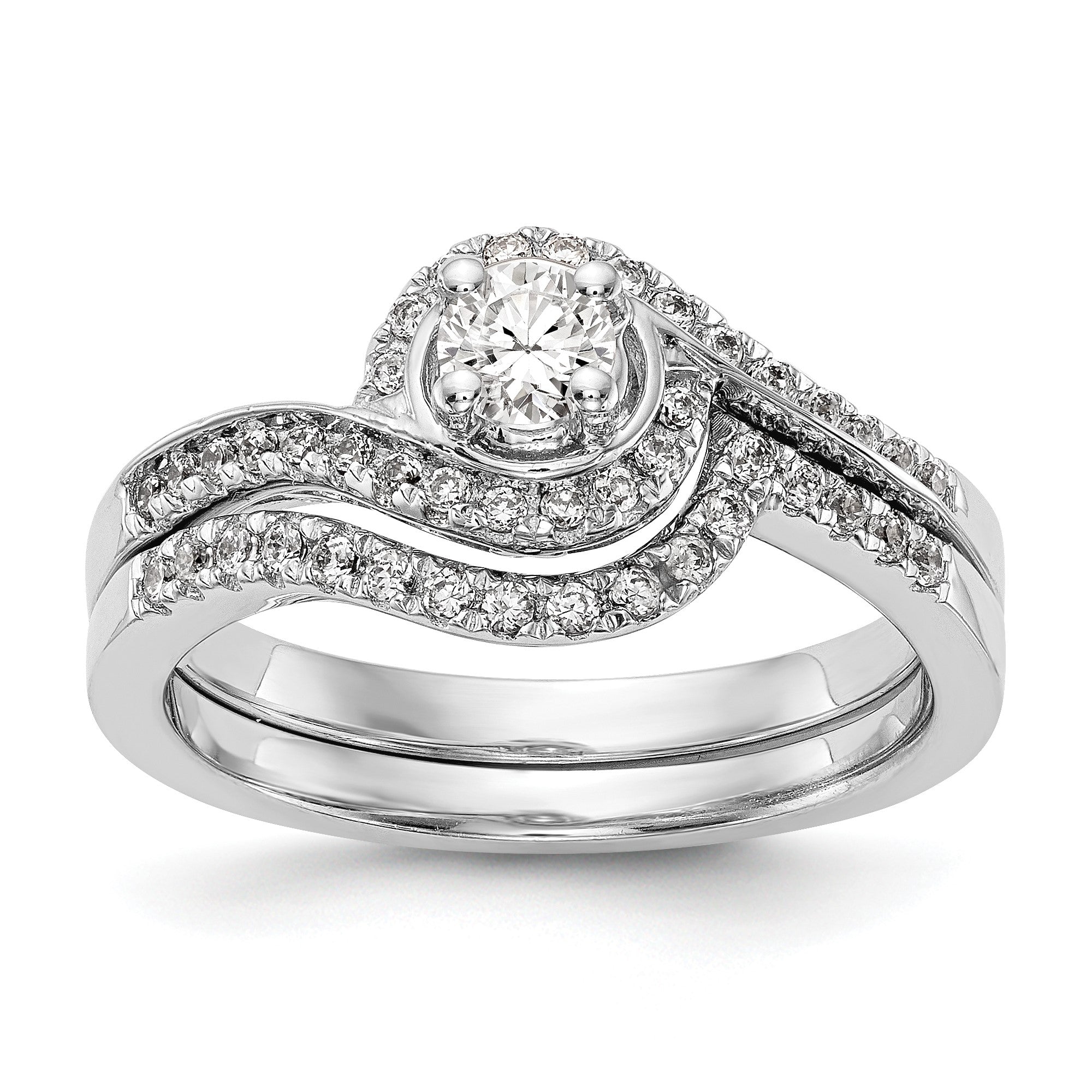 Image of ID 1 3/4 Ct Natural Diamond By-Pass Style Bridal Engagement Ring Set 14K White Gold