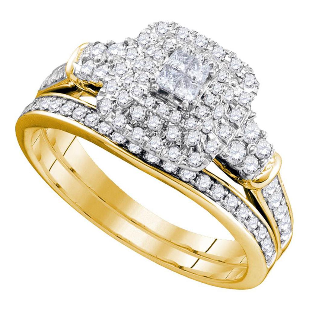Image of ID 1 3/4 Ct Natural Princess & Round Diamond Bridal Engagement Ring Set in 14K Yellow Gold