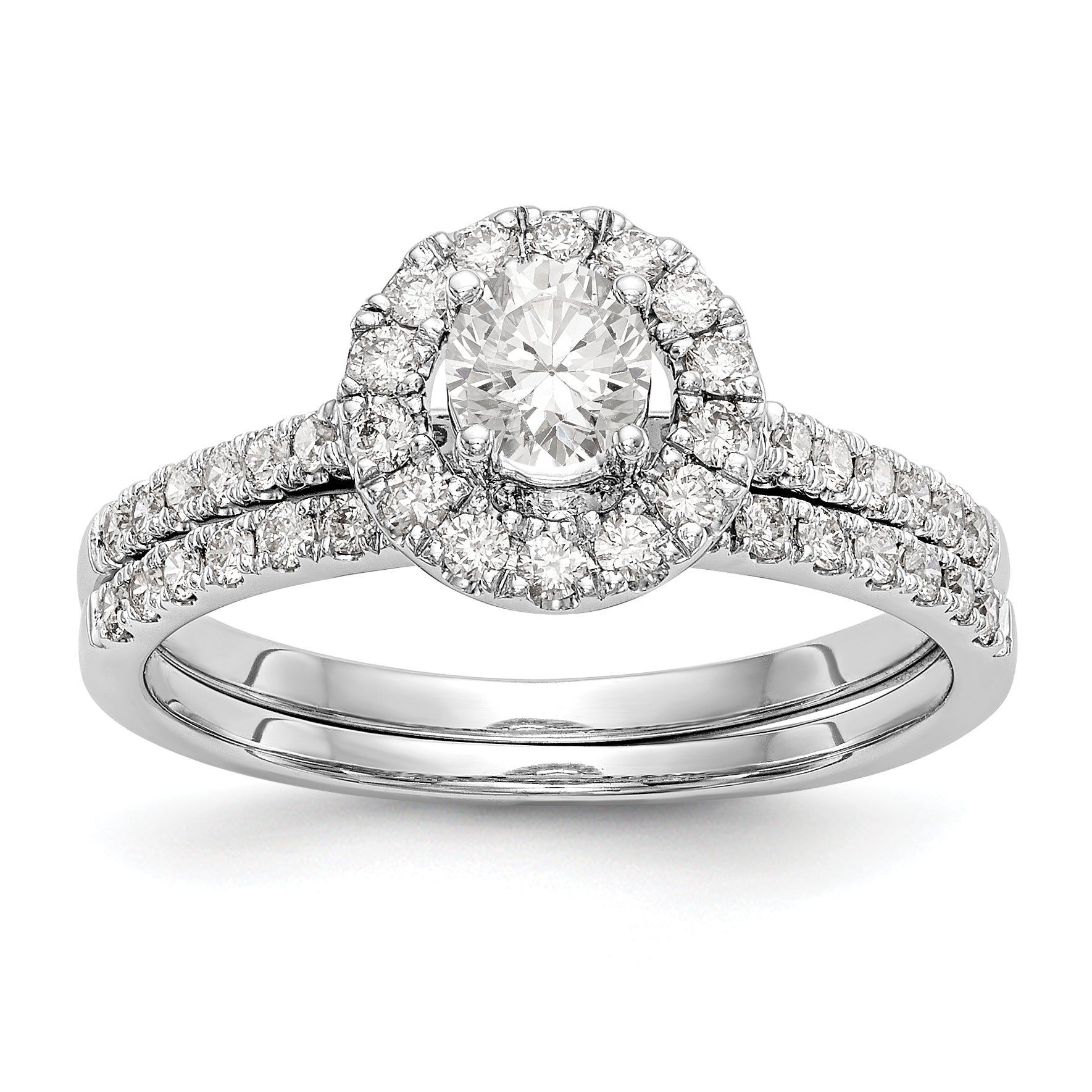 Image of ID 1 3/4 Ct Natural Round Diamond Halo Engagement Bridal Ring Set 14K White Gold