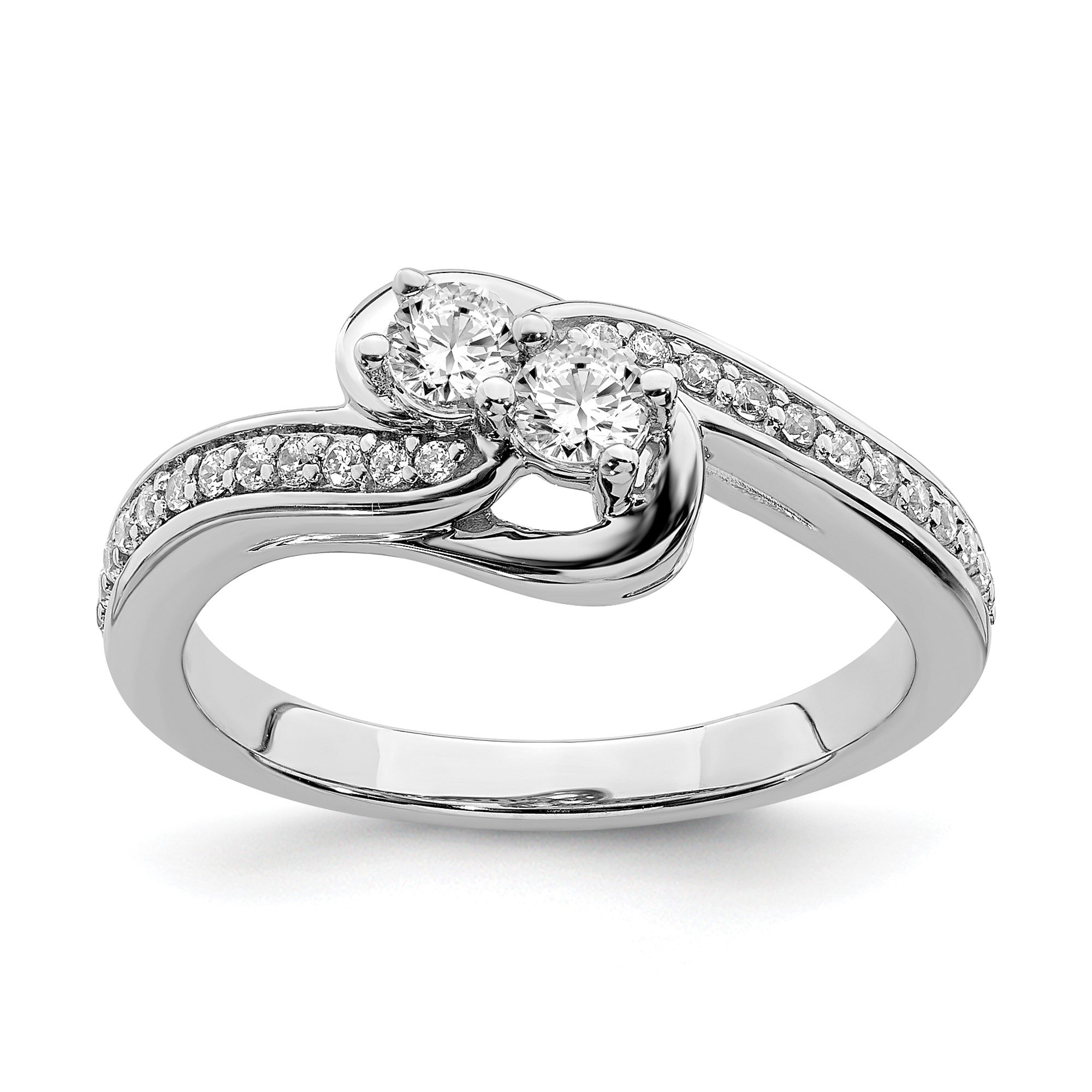 Image of ID 1 3/8 Ct Natural Diamond By-Pass Two-Stone Engagement Bridal Ring 14K White Gold