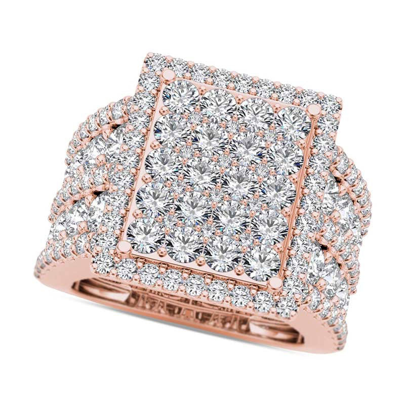 Image of ID 1 4 CT TW Composite Natural Diamond Rectangle Frame Engagement Ring in Solid 14K Rose Gold